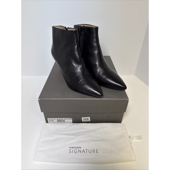 Nordstrom Signature Flora Ankle Bootie Genuine Leather Black Size US 5.5 EU 35.5 - Picture 13 of 13